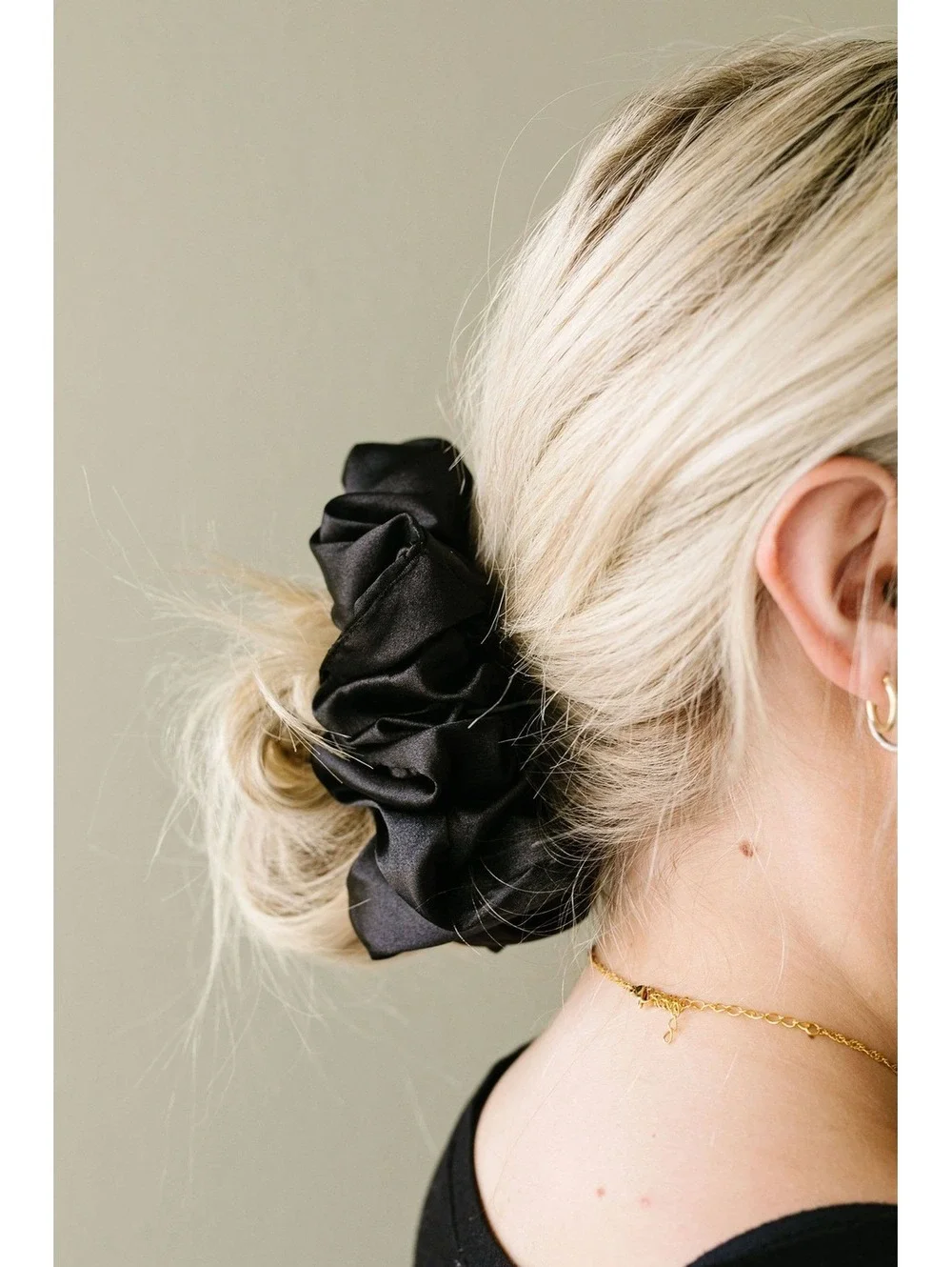 Andi Shadow Black Satin Jumbo Hair Scrunchie